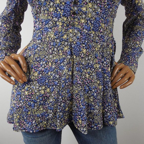 LEITH Top L Floral Ditsy Print Blouse V Neck Shirt Long Sleeves Multi-Colored - Picture 5 of 11
